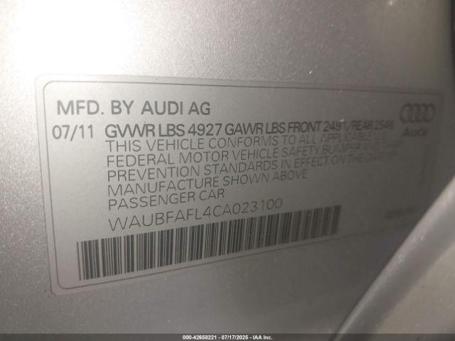 2012 AUDI A4 WAUBFAFL4CA023100 Photo 8
