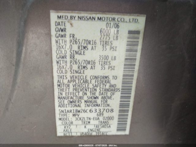 2006 NISSAN PATHFINDER 5N1AR18W26C633708 Photo 8