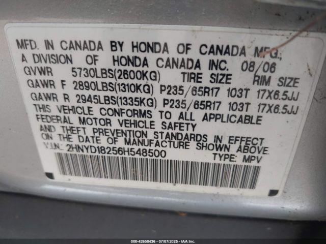 2006 ACURA MDX 2HNYD18256H548500 Photo 8