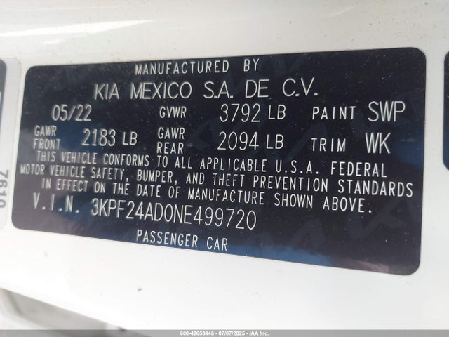 KIA mpi nu 2022 3KPF24AD0NE499720 Image 9