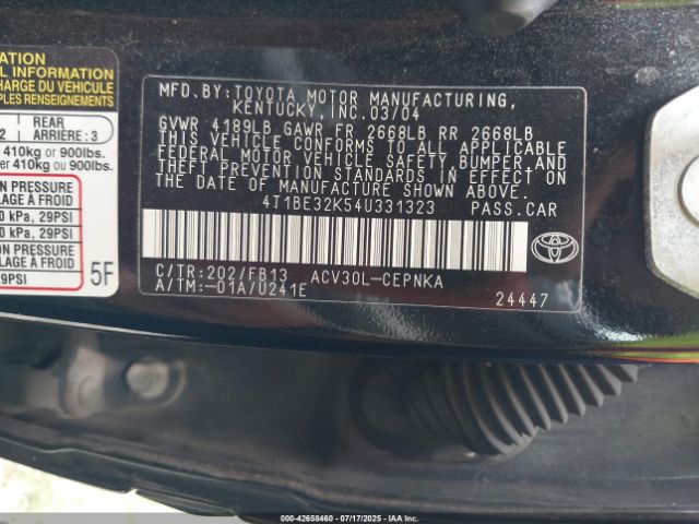 2004 TOYOTA CAMRY 4T1BE32K54U331323 Photo 8
