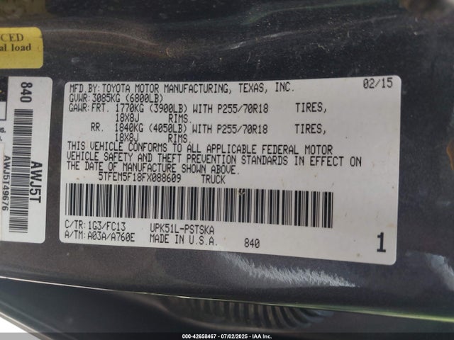 5TFEM5F18FX088609 Toyota 1ur-fe
