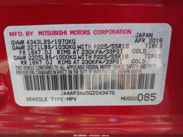 2016 MITSUBISHI OUTLANDER SPORT JA4AP3AU5GZ043476 Photo 8