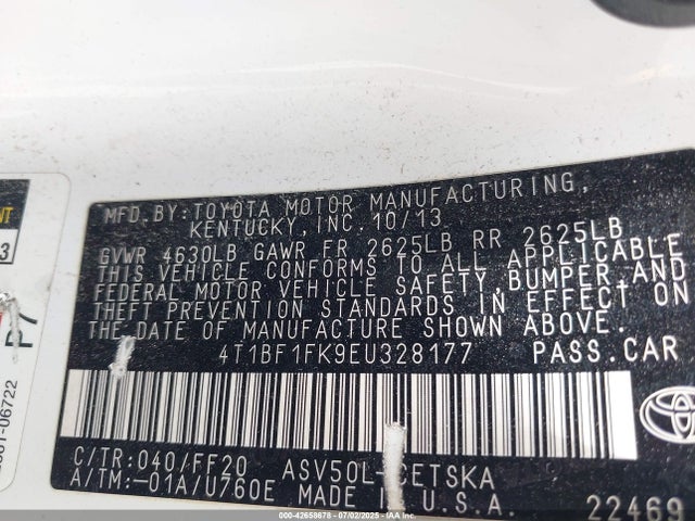 4T1BF1FK9EU328177 Toyota 2ar-fe