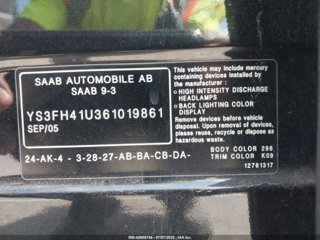 2006 SAAB 9-3 YS3FH41U361019861 Photo 8