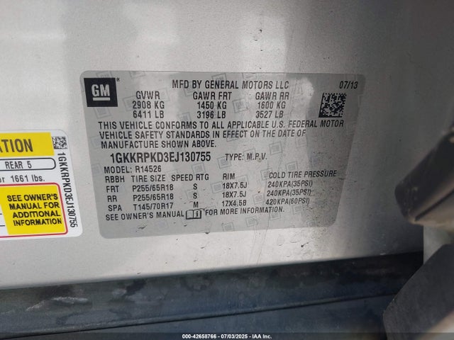 1GKKRPKD3EJ130755 GMC llt
