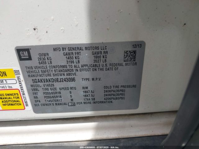 2014 BUICK ENCLAVE 5GAKVAKD9EJ243096 Photo 8
