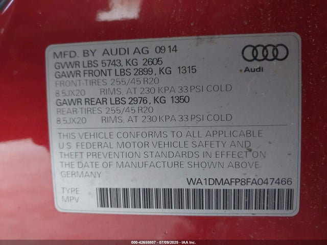 2015 AUDI Q5 WA1DMAFP8FA047466 Photo 8