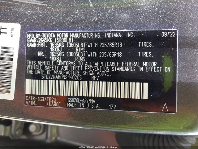 5TDZZRAH0NS140205 Toyota 2gr-fks