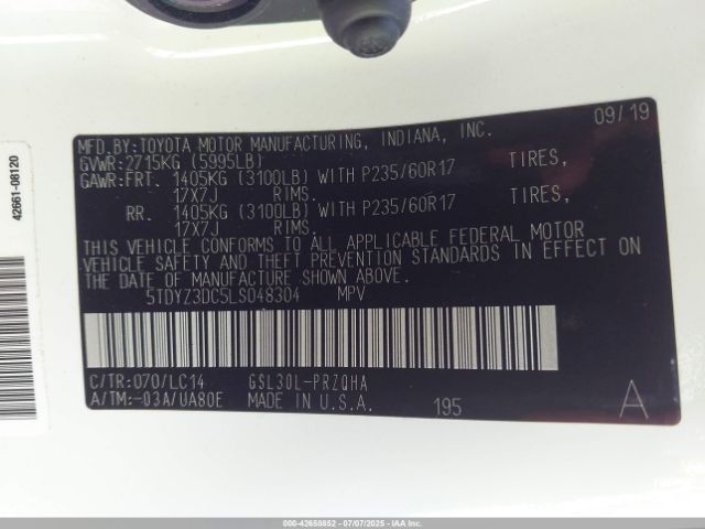 2020 TOYOTA SIENNA 5TDYZ3DC5LS048304 Photo 8