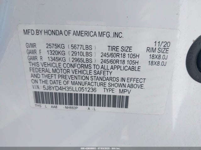5J8YD4H35LL051236 Acura j35y5