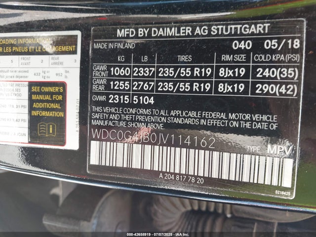 Продаж на аукціоні авто 2018 Mercedes-benz Glc 300, vin: WDC0G4JB0JV114162, номер лоту: 42658919