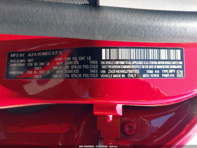 Alfa Romeo 2018 2018 ZASFAKAN3J7B97503 Image 9