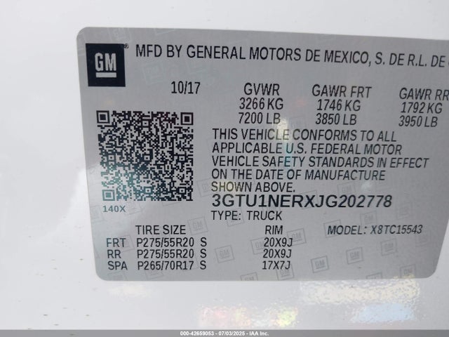 3GTU1NERXJG202778 GMC l8b - bas 3, alum, gen 5