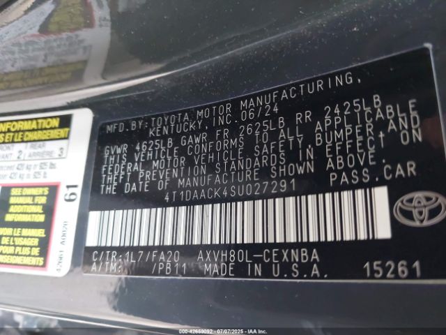 2025 TOYOTA CAMRY 4T1DAACK4SU027291 Photo 8
