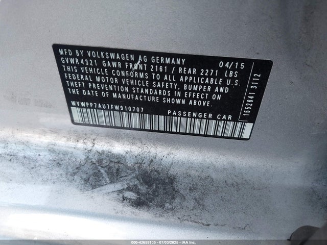 WVWPP7AU7FW910707 Volkswagen 2015