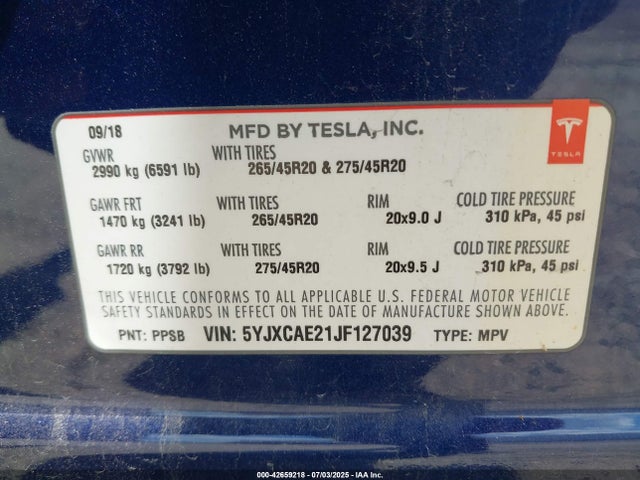 2018 TESLA MODEL X 5YJXCAE21JF127039 Photo 8