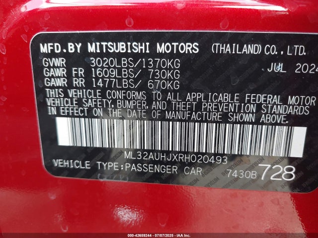 2024 MITSUBISHI MIRAGE ML32AUHJXRH020493 Photo 8