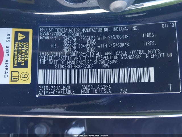 5TDKZRFH9KS332308 Toyota 2gr-fks