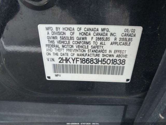 2003 HONDA PILOT 2HKYF18683H501838 Photo 8