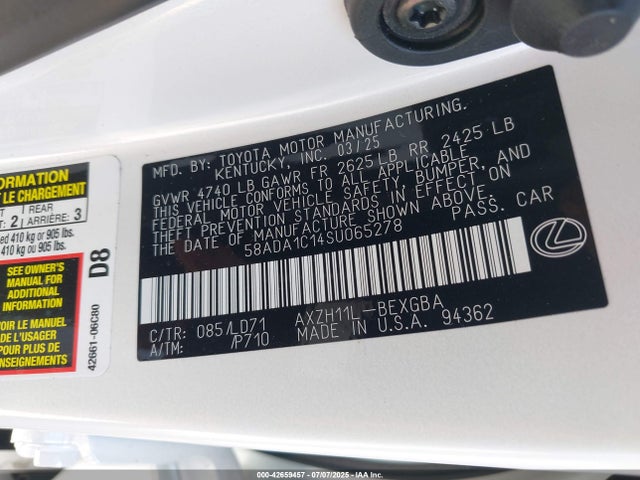 Lexus a25a-fxs 2025 58ADA1C14SU065278 Image 9