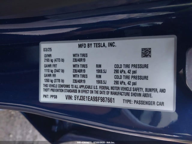 2025 TESLA MODEL 3 5YJ3E1EA9SF987661 Photo 8