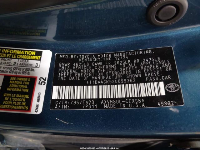 2025 TOYOTA CAMRY 4T1DAACK9SU099362 Photo 8