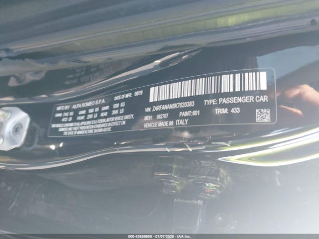 2019 ALFA ROMEO GIULIA ZARFANAN8K7620383 Photo 8