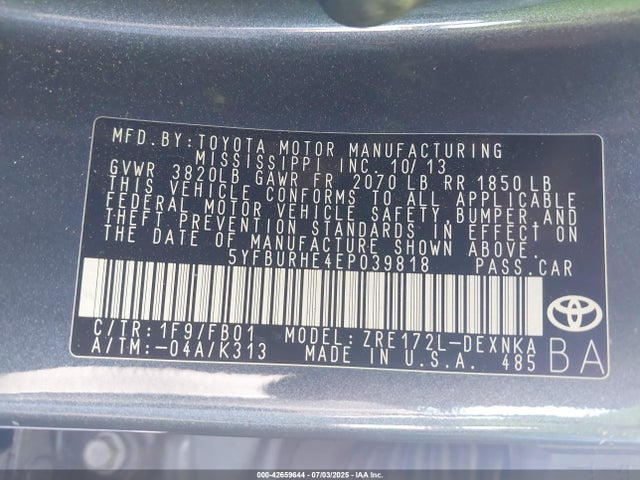 Toyota 2zr-fe 2014 5YFBURHE4EP039818 Image 9