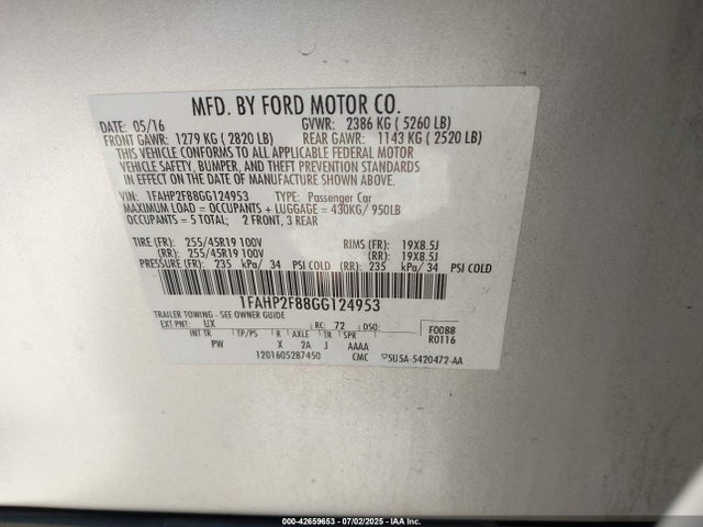 Ford 2016 2016 1FAHP2F88GG124953 Image 9