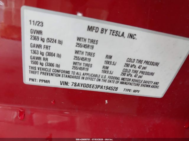 2023 TESLA MODEL Y 7SAYGDEE3PA194528 Photo 8