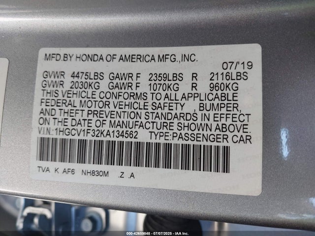 1HGCV1F32KA134562 Honda l15be