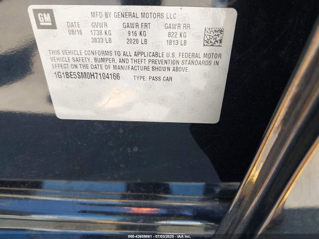 1G1BE5SM0H7104166 Chevrolet le2 -di: direct injection, vvt: variable valve timing, gen, alum