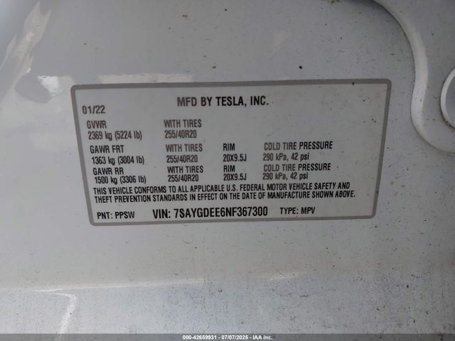 2022 TESLA MODEL Y 7SAYGDEE6NF367300 Photo 8