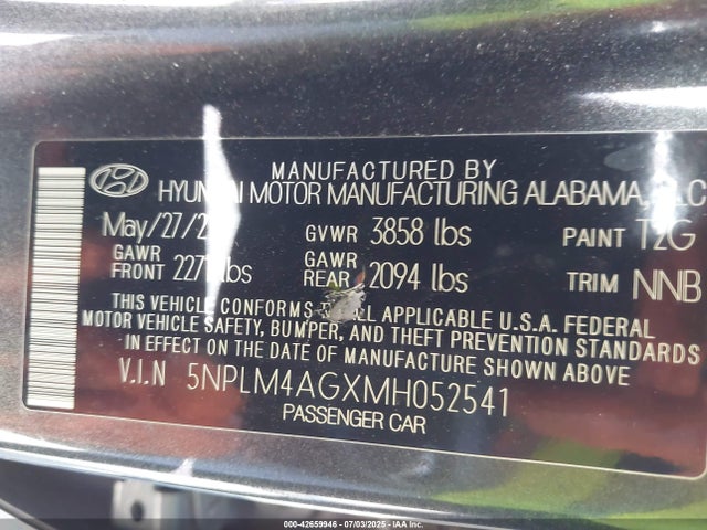 Hyundai mpi nu pe 2021 5NPLM4AGXMH052541 Image 9