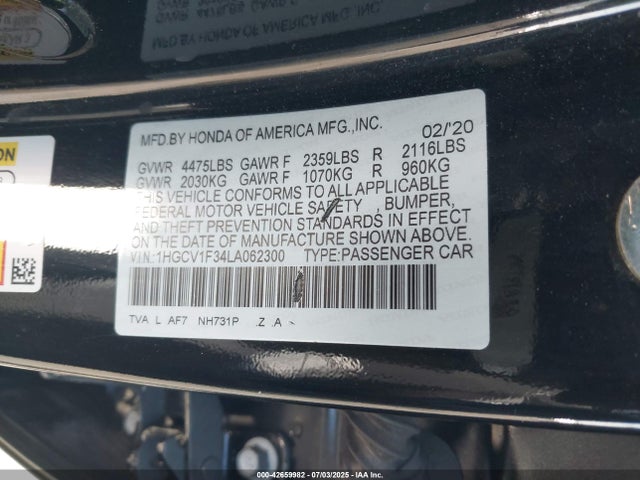 1HGCV1F34LA062300 Honda l15be