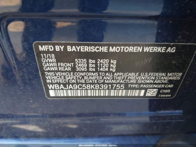 2019 BMW 530E WBAJA9C58KB391755 Photo 8