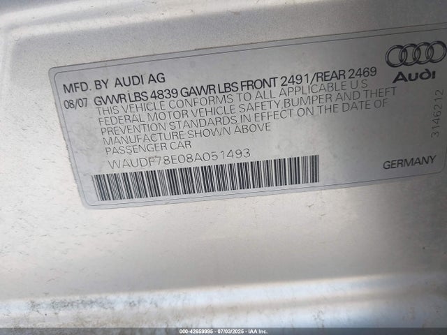 2008 AUDI A4 WAUDF78E08A051493 Photo 8