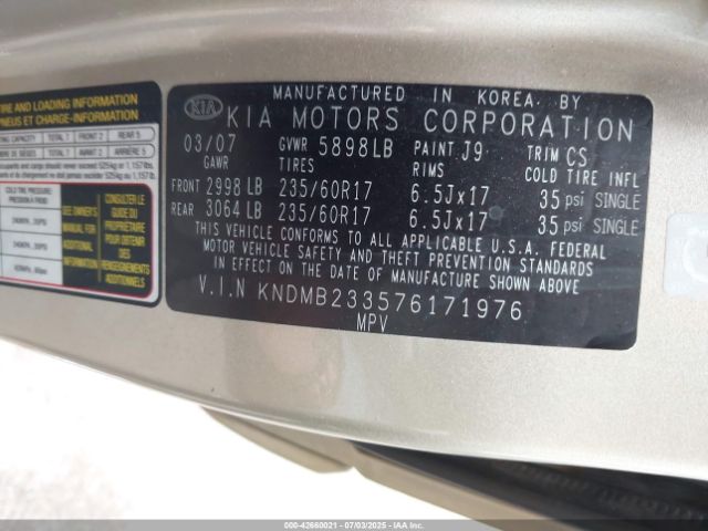 2007 KIA SEDONA KNDMB233576171976 Photo 8