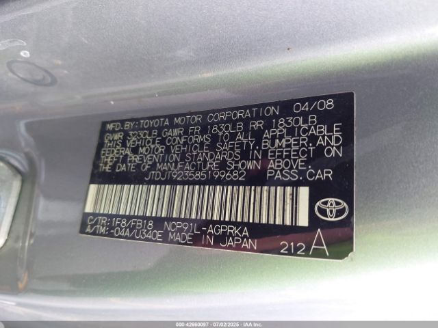 2008 TOYOTA YARIS JTDJT923585199682 Photo 8
