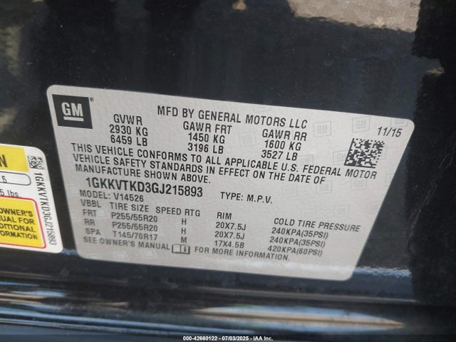 1GKKVTKD3GJ215893 GMC llt - sidi, alum, 60 degrees