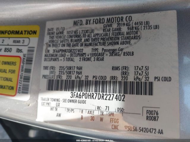 2013 FORD FUSION 3FA6P0HR7DR227402 Photo 8