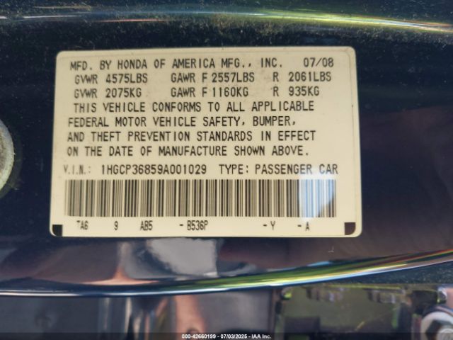2009 HONDA ACCORD SDN 1HGCP36859A001029 Photo 8