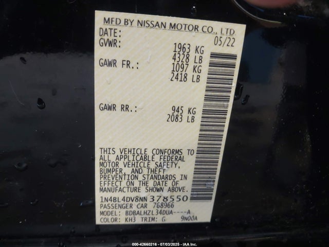 Nissan 2022 2022 1N4BL4DV8NN378550 Image 9