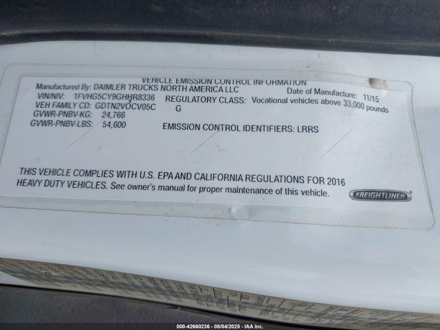1FVHG5CY9GHHR8336 Freightliner Cummins Isl