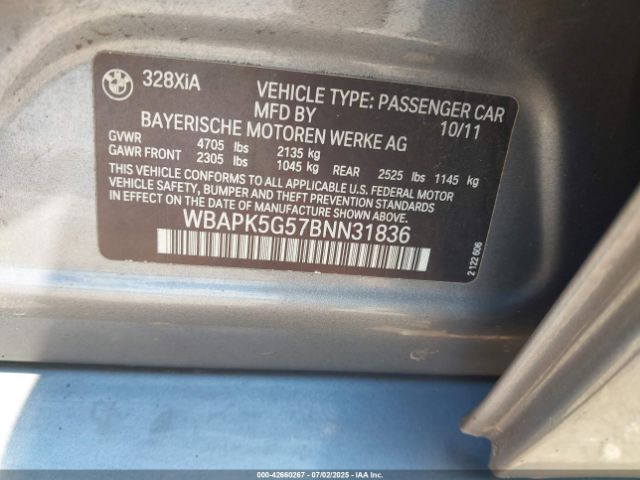 2011 BMW 328I WBAPK5G57BNN31836 Photo 8