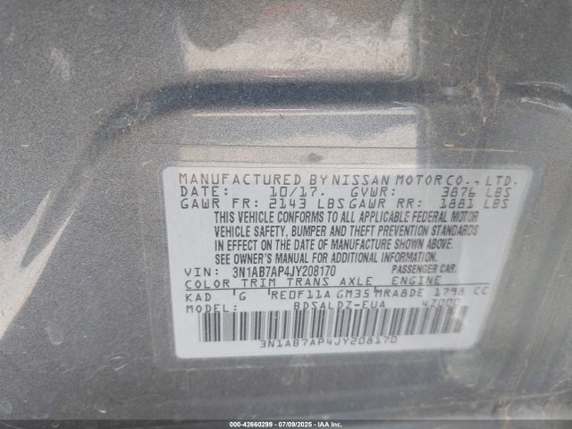 Nissan Sentra 2018 3N1AB7AP4JY208170 Image 9