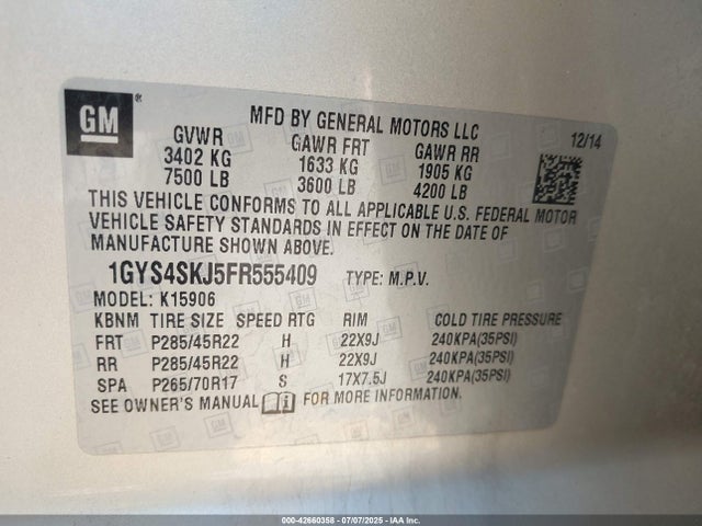 2015 CADILLAC ESCALADE ESV 1GYS4SKJ5FR555409 Photo 8