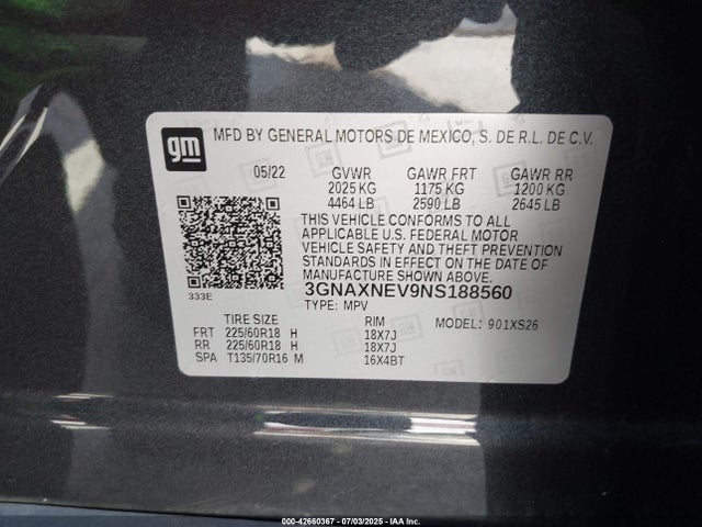Chevrolet lyx 2022 3GNAXNEV9NS188560 Image 9