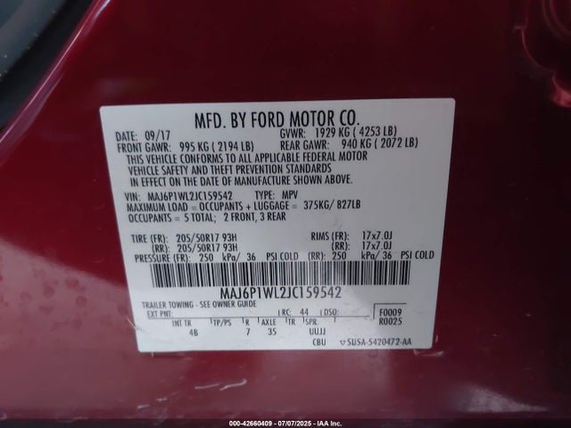 MAJ6P1WL2JC159542 Ford 2018